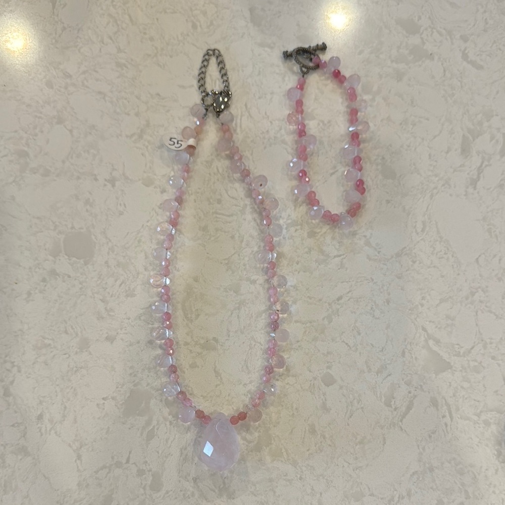 Pink Beaded Necklace and Bracelet Set